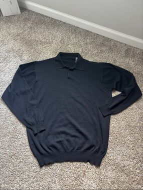 Woolmark 100% pure Merino Wool THIN GOLF Sweater Men’s Size XL TALL Black nice!